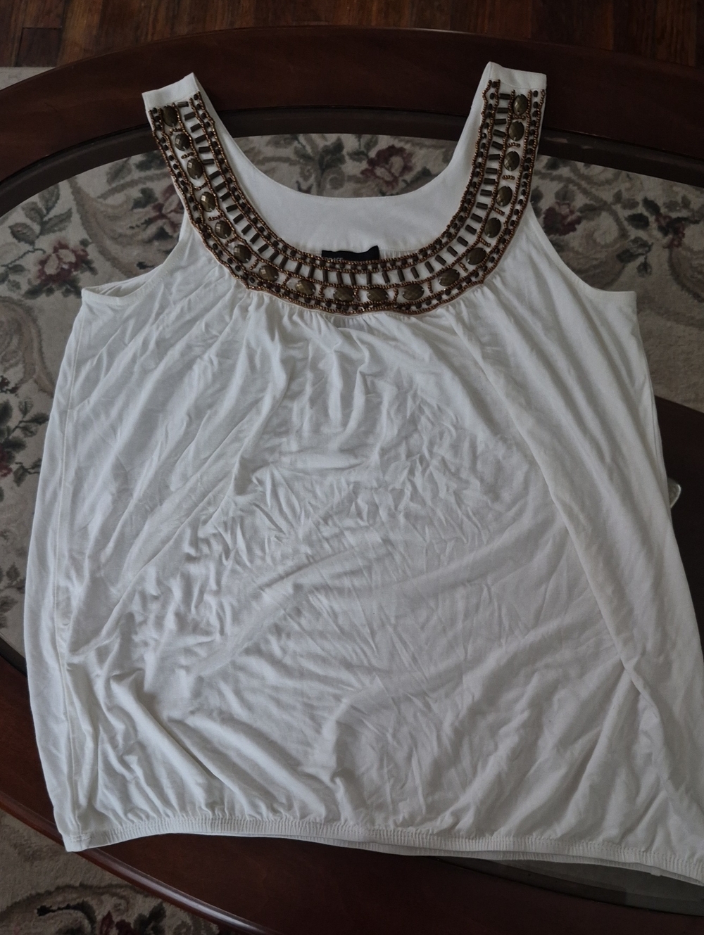Grace Elements White Tank with Gold-Tone Beaded Neckline